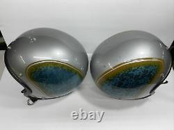 Vintage Open Face Motorcycle Helmets, Shield/Visor, Custom Paint, Matching Pair