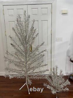 Vintage PAIR 6' AND 2+' Silver Aluminum Christmas Trees