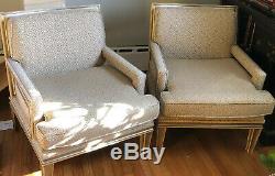 Vintage PAIR Hollywood Regency Style Armchairs Geometric Upholstered Silver Gilt