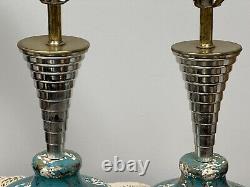 Vintage PAIR MCM Atomic Lamps Teal, Blue, Gold, White, Silver & Gold accents