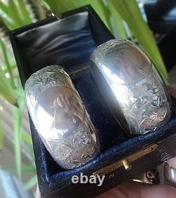Vintage PAIR of Sterling Silver Serviette / Napkin Rings Ring h/m 1913 BOXED