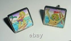 Vintage PAUL SMITH Naked Surfer Girl Cufflinks Pair Lenticular Rare Dress Shirt