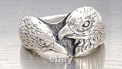 Vintage PETER STONE PSCL Mated Bald Eagle Pair Ring Sterling Silver Size 5.5