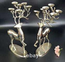 Vintage- Pair 16 Tall Large Silver Metal Candleholders 6 Candles each