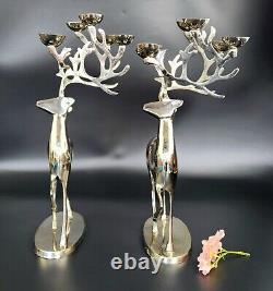 Vintage- Pair 16 Tall Large Silver Metal Candleholders 6 Candles each