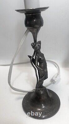 Vintage Pair (2) Sterling Silver Art Nouveau Nude Table Lamps. Italy