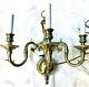 Vintage Pair 3-arm White Brass Wall Sconces New Wiring- Heavy, 17 Tall