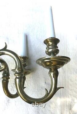 Vintage Pair 3-arm White Brass Wall Sconces New Wiring- Heavy, 17 Tall