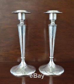 Vintage Pair 8 Shreve & Co San Francisco CA Engraved Sterling Candlesticks 8701