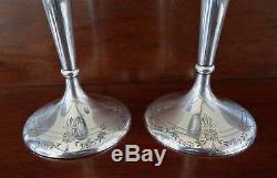 Vintage Pair 8 Shreve & Co San Francisco CA Engraved Sterling Candlesticks 8701