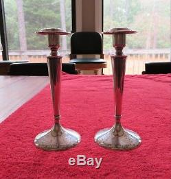 Vintage Pair 8 Shreve & Co San Francisco CA Engraved Sterling Candlesticks 8701