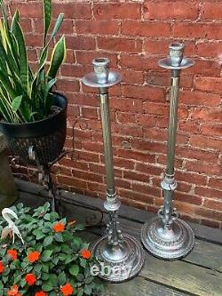 Vintage Pair Altar Candlesticks 36 inch Tall Floor standing Church Temple Chrome