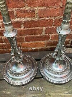 Vintage Pair Altar Candlesticks 36 inch Tall Floor standing Church Temple Chrome