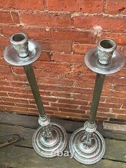 Vintage Pair Altar Candlesticks 36 inch Tall Floor standing Church Temple Chrome