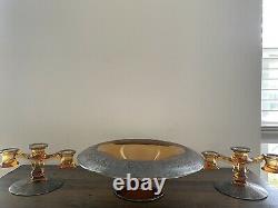 Vintage Pair Amber Glass Sterling Silver Candelabra Candlestick Holders & 1 Bowl