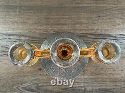 Vintage Pair Amber Glass Sterling Silver Candelabra Candlestick Holders & 1 Bowl