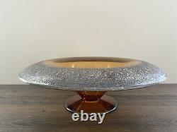 Vintage Pair Amber Glass Sterling Silver Candelabra Candlestick Holders & 1 Bowl