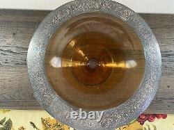 Vintage Pair Amber Glass Sterling Silver Candelabra Candlestick Holders & 1 Bowl