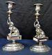 Vintage Pair American Figural Silver Plate Candlesticks/match Box Holders