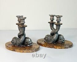 Vintage Pair Anthony Redmile Silver Plate Entwined Dolphins Candlesticks Holders