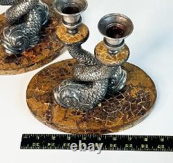 Vintage Pair Anthony Redmile Silver Plate Entwined Dolphins Candlesticks Holders
