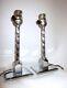 Vintage Pair Art Deco Silver Tone Stainless Steel Twisted Stem Boudoir Lamps