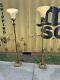 Vintage Pair Art Deco Torchiere Floor Lamp Glass Shade Brass Funeral Antique