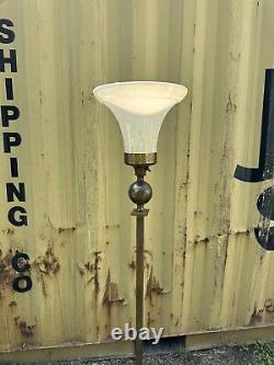 Vintage Pair Art Deco Torchiere Floor Lamp Glass Shade Brass Funeral antique