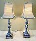 Vintage Pair Bombay Chinese Porcelain Blue And White Buffet Table Lamp 26