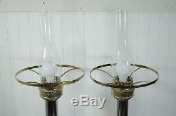 Vintage Pair Brass & Chrome Column Neoclassical Mid Century Modern Table Lamps