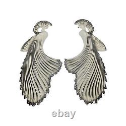 Vintage Pair Ceramic Peacock White & Silver Chrome Glaze Made In California Wall