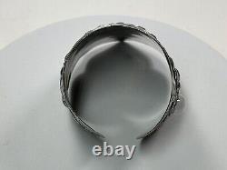 Vintage Pair Chinese Sterling Silver Repousse Buddha Bracelet Cuffs 75g