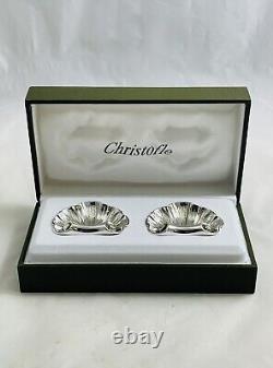 Vintage Pair Christofle, France Silver Plated Shell Open Salts With Original Box