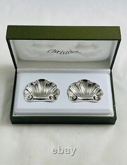 Vintage Pair Christofle, France Silver Plated Shell Open Salts With Original Box