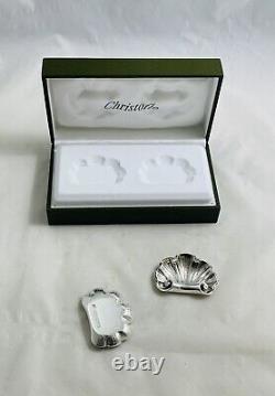 Vintage Pair Christofle, France Silver Plated Shell Open Salts With Original Box