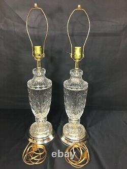 Vintage Pair Crystal Clear Glass Electric Table Lamps 20 Brass Silver Tone Base