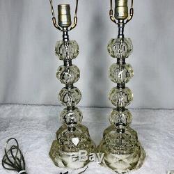 Vintage Pair Crystal Table Lamps Silver Accents Mid Century Modern High End 19