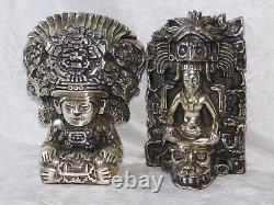 Vintage Pair D'Argenta Mayan Silver Gods Silver Aztec Olmec Skulls Sculpture