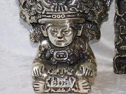 Vintage Pair D'Argenta Mayan Silver Gods Silver Aztec Olmec Skulls Sculpture