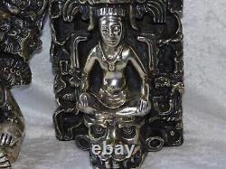 Vintage Pair D'Argenta Mayan Silver Gods Silver Aztec Olmec Skulls Sculpture