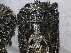 Vintage Pair D'Argenta Mayan Silver Gods Silver Aztec Olmec Skulls Sculpture