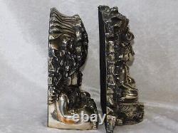 Vintage Pair D'Argenta Mayan Silver Gods Silver Aztec Olmec Skulls Sculpture