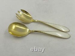 Vintage Pair Danish 925 Silver Gilt With Enamel Decoration Servers, 86 grams