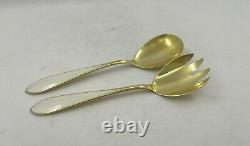 Vintage Pair Danish 925 Silver Gilt With Enamel Decoration Servers, 86 grams