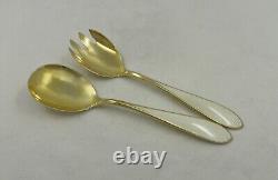 Vintage Pair Danish 925 Silver Gilt With Enamel Decoration Servers, 86 grams