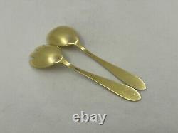 Vintage Pair Danish 925 Silver Gilt With Enamel Decoration Servers, 86 grams