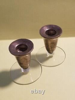 Vintage Pair Duchin Creation Weighted Sterling Silver and Glass Candleholders