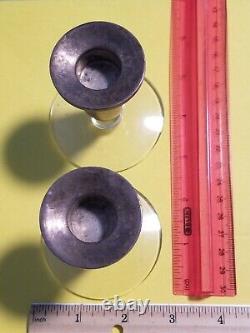 Vintage Pair Duchin Creation Weighted Sterling Silver and Glass Candleholders