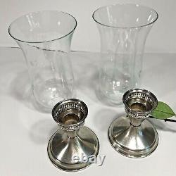 Vintage Pair Duchin Creation Weighted Sterling Silver and Glass Candleholders