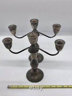 Vintage Pair Duchin Triple Candelabras Candle Holders Sterling Weighted Stamped